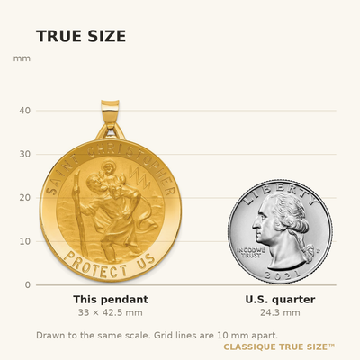 14K Saint Christopher Medal Pendant, 42.5 x 33mm