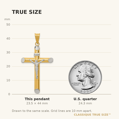 14K Two-Tone w/Rhodium Inri Crucifix Pendant, 44 x 25mm