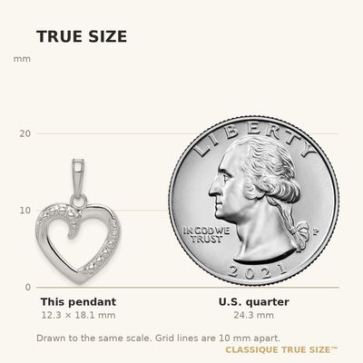 14K White Gold Polished and Textured Heart Pendant