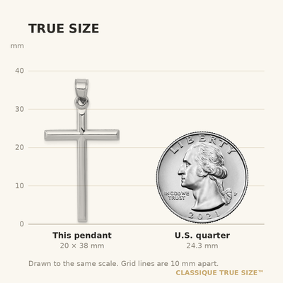 14K White Gold Hollow Cross Pendant, 38 x 20mm
