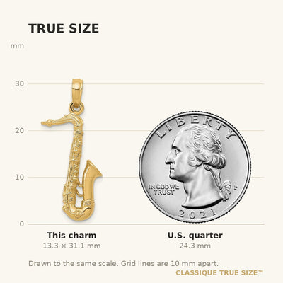 14K Solid Polished 3-D Saxophone Charm