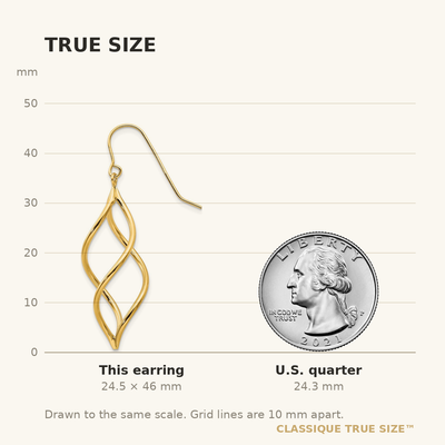 14K Twisted Dangle Earrings, 46 x 12mm