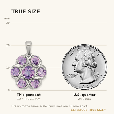 Sterling Silver Rhodium-plated Polished Amethyst and Rose de France Quartz Flower Pendant