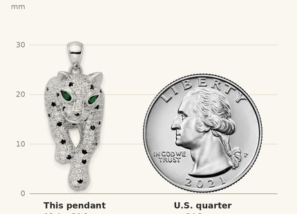 Classique True Size: Sterling Silver Blk/White Rhodium-plated Polished CZ Cheetah Pendant shown next to a US quarter (24.3 mm)