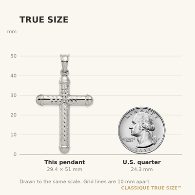 Sterling Silver Rhodium-plated Diamond -cut Reversible Cross Pendant, 51 x 32mm