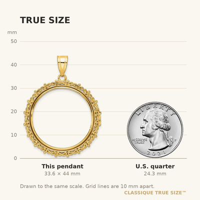 Wideband Distinguished Coin Jewelry 14K Polished Fancy Prong Coin Bezel Pendant, 44 x 34.15mm