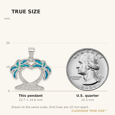 Sterling Silver Rhodium-plated Created Blue Opal Palm Trees Pendant
