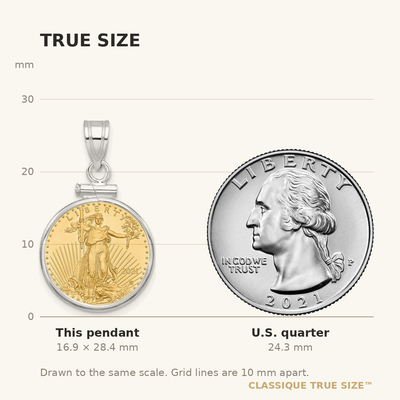 Wideband Distinguished Coin Jewelry 14K White Gold Polished Mounted 1/10oz American Eagle Screw Top Coin Bezel Pendant