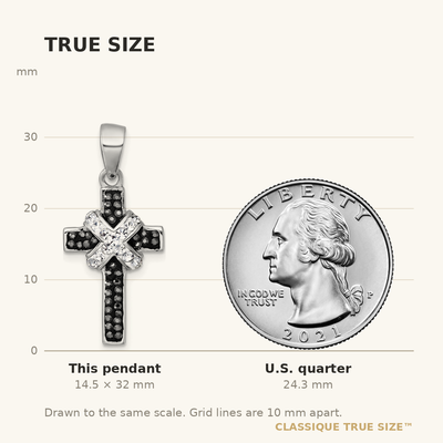 sterling Silver Rhodium-plated Black And White Crystal -X- Cross Pendant