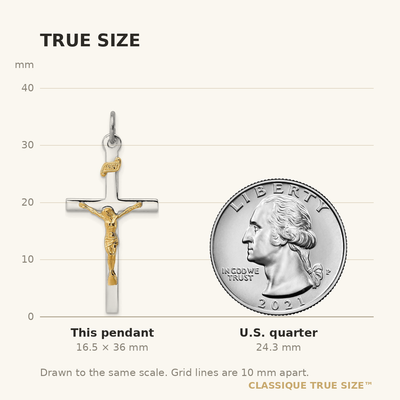 Sterling Silver Platinum-plated & 18K Gold-plated Crucifix Pendant, 36 x 18mm