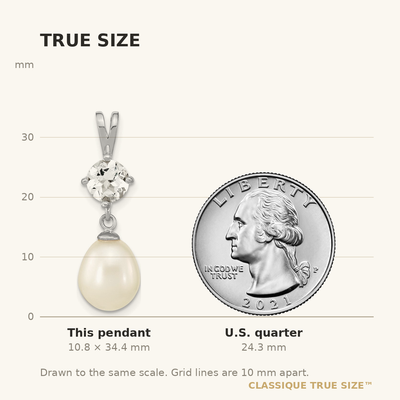 Sterling Silver Rhodium-plated8- White Teardrop Freshwater Cultured Pearl and 1.95WT White Topaz Pendant