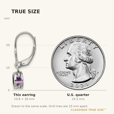 Sterling Silver Rhodium Plated Round Amethyst Leverback Earrings, 26 x 7mm