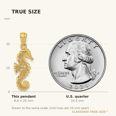 14K Gold Polished Filigree Seahorse Pendant
