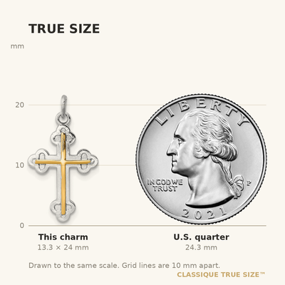 Sterling Silver Platinum-plated & 18K Gold-plated Cross Charm, 24 x 14mm