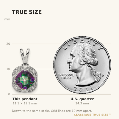 14K White Gold Cushion Mystic Fire Topaz and Diamond Pendant, 19.1 x 10.3mm