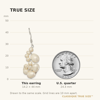 Sterling Silver Polished White Freshwater Cultured Pearl & Crystal Cluster Dangle Earrings