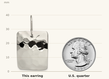 Classique True Size: Sterling Silver Polished & Hammered Rectangle Dangle Earrings shown next to a US quarter (24.3 mm)