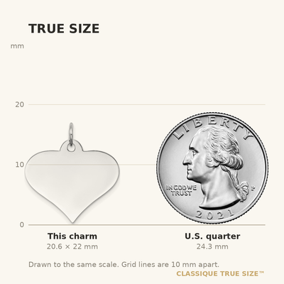 14K White Gold Plain .018 Gauge Engraveable Heart Disc Charm, 22 x 22mm