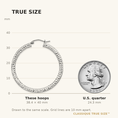 Sterling Silver Rhodium-plated Diamond-cut Square Tube Hoop Earrings, 40 x 3mm