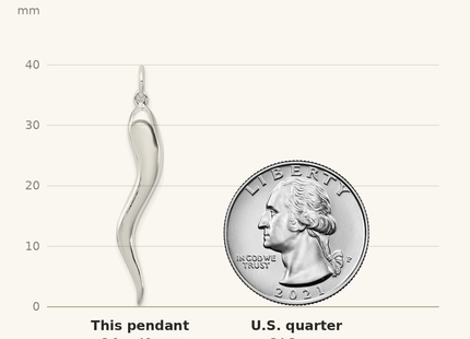 Classique True Size: Sterling Silver Italian Horn Pendant shown next to a US quarter (24.3 mm)