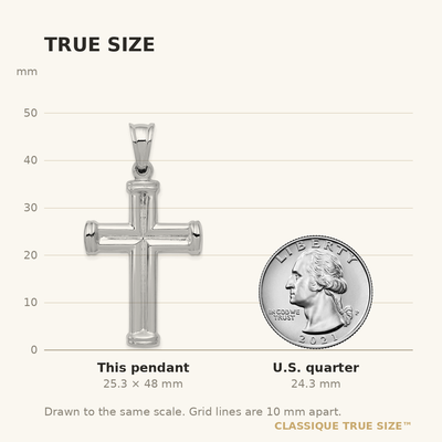 14K White Gold Hollow Cross Pendant, 48 x 25mm