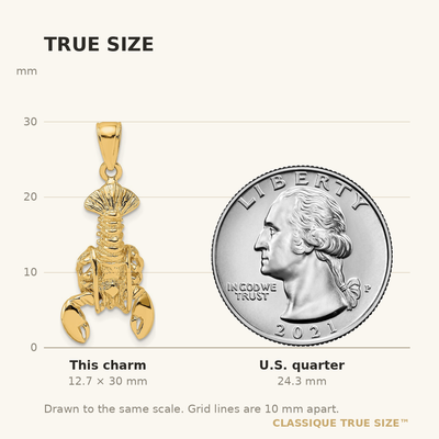 14K Moveable Lobster Charm, 30 x 12.8mm