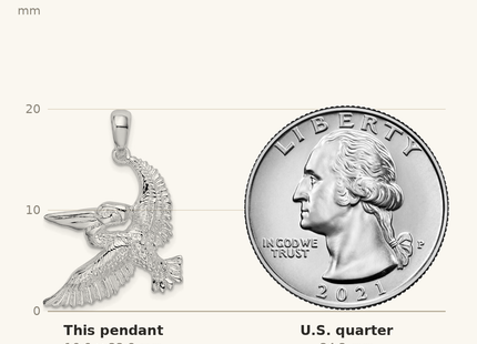 Classique True Size: De-Ani Sterling Silver Rhodium-plated Polished Flying Pelican Pendant shown next to a US quarter (24.3 mm)