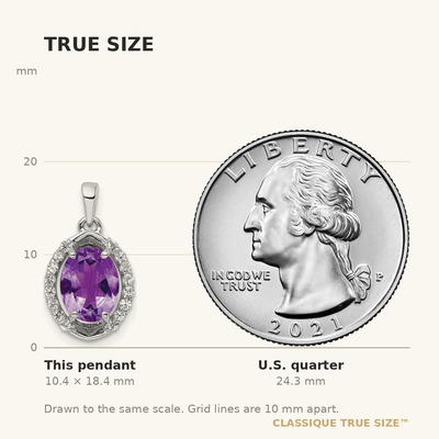 Sterling Silver Rhod-plated Oval 1.84 Amethyst/White Topaz Pendant
