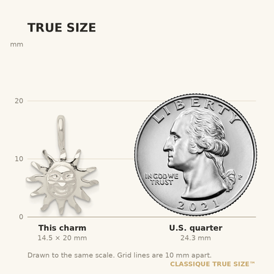 Sterling Silver Sun Charm, 20 x 12mm