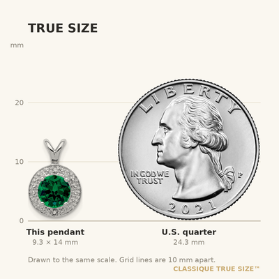 Sterling Silver Rhodium-plated Diam. & Created Emerald Pendant, 14 x 10mm