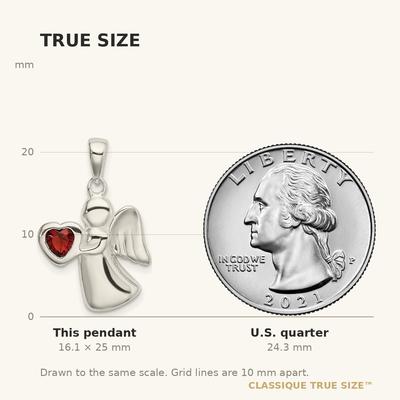 Sterling Silver Angel w/Dark Red CZ Heart Pendant