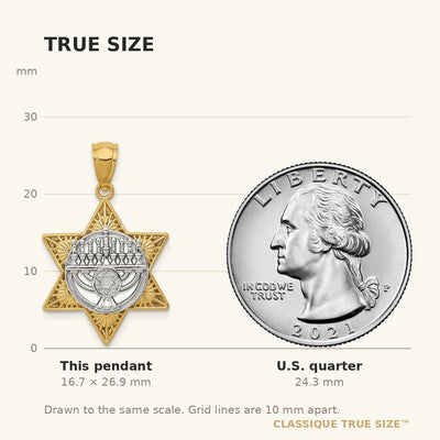 14K Two-Tone Star Of David and Menorah Pendant