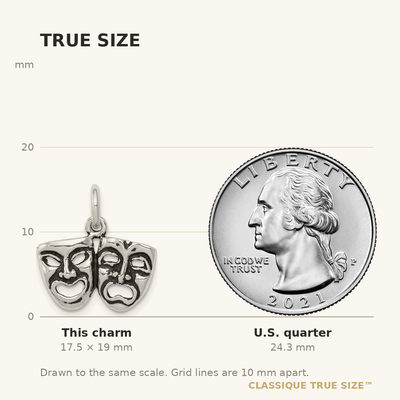 Sterling Silver Antiqued Comedy/Tragedy Face Charms, 19 x 17mm