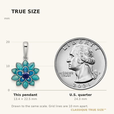 Sterling Silver Rhod-pltd Created Sapphire and Enamel Flower Pendant