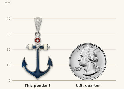 Classique True Size: De-Ani Sterling Silver Rhodium-Plated Polished Enameled Anchor Pendant shown next to a US quarter (24.3 mm)