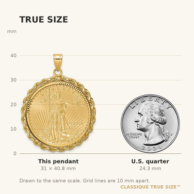 Wideband Distinguished Coin Jewelry 14ky Diamond-cut Rope Prong Mounted 1/2oz American Eagle Coin Bezel Pendant