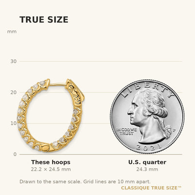 14K In/Out Oval Hoop w/ Safety Clasp Diamond Earrings