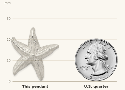 Classique True Size: Sterling Silver Polished & Textured Starfish Chain Slide Pendant shown next to a US quarter (24.3 mm)
