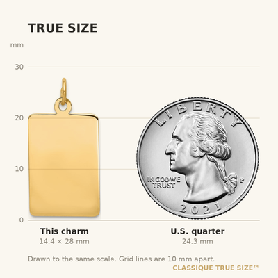 14K Plain .027 Gauge Rectangular Engravable Disc Charm, 28 x 15mm