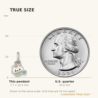 Sterling Silver Rhodium-plated Polished White and Rainbow Enamel Unicorn Cupcake Childrens Pendant