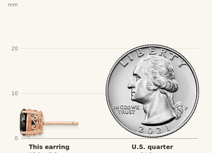 Classique True Size: Cheryl M Sterling Silver Rose Gold-plated Polished Black CZ Stud Earrings shown next to a US quarter (24.3 mm)