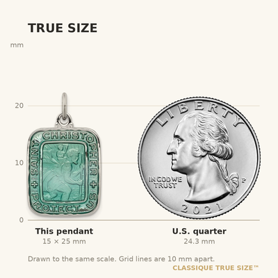 Sterling Silver Teal Enamel Square St. Christopher Medal Pendant