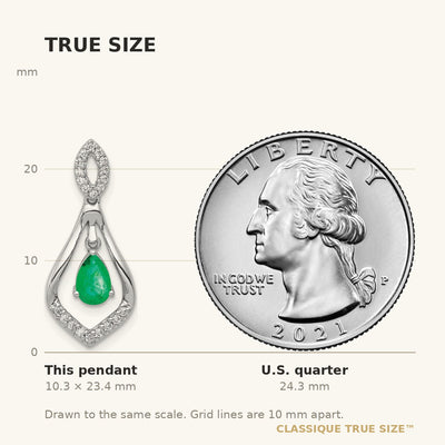14K White Gold Diamond and Pear Emerald Teardrop Dangle Pendant
