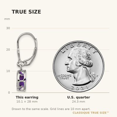 Sterling Silver Rhodium Plated Oval Amethyst Leverback Earrings, 28 x 9mm