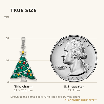 Sterling Silver Rhodium-plated Polished Green/Yellow/Red/Blue Crystal Christmas Tree Charm