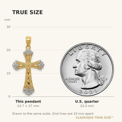 14K w/Rhodium Reversible Cross Pendant