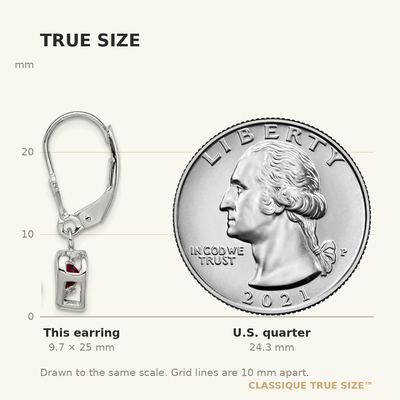 Sterling Silver Rhodium Plated Heart Garnet Leverback Earrings, 25 x 6mm