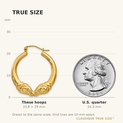 14K Polished Ram Hoop Earrings, 29 x 3.75mm