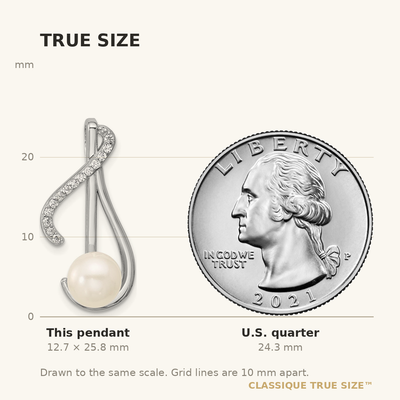 Sterling Silver Rhodium-plated Polished CZ and Freshwater Cultured Pearl Swirl Chain Slide Pendant