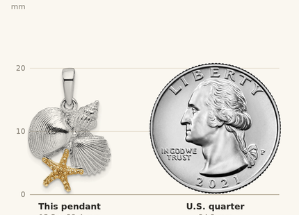 Classique True Size: De-Ani Sterling Silver Rhodium-Plated Polished Shells with 14k Starfish Pendant shown next to a US quarter (24.3 mm)